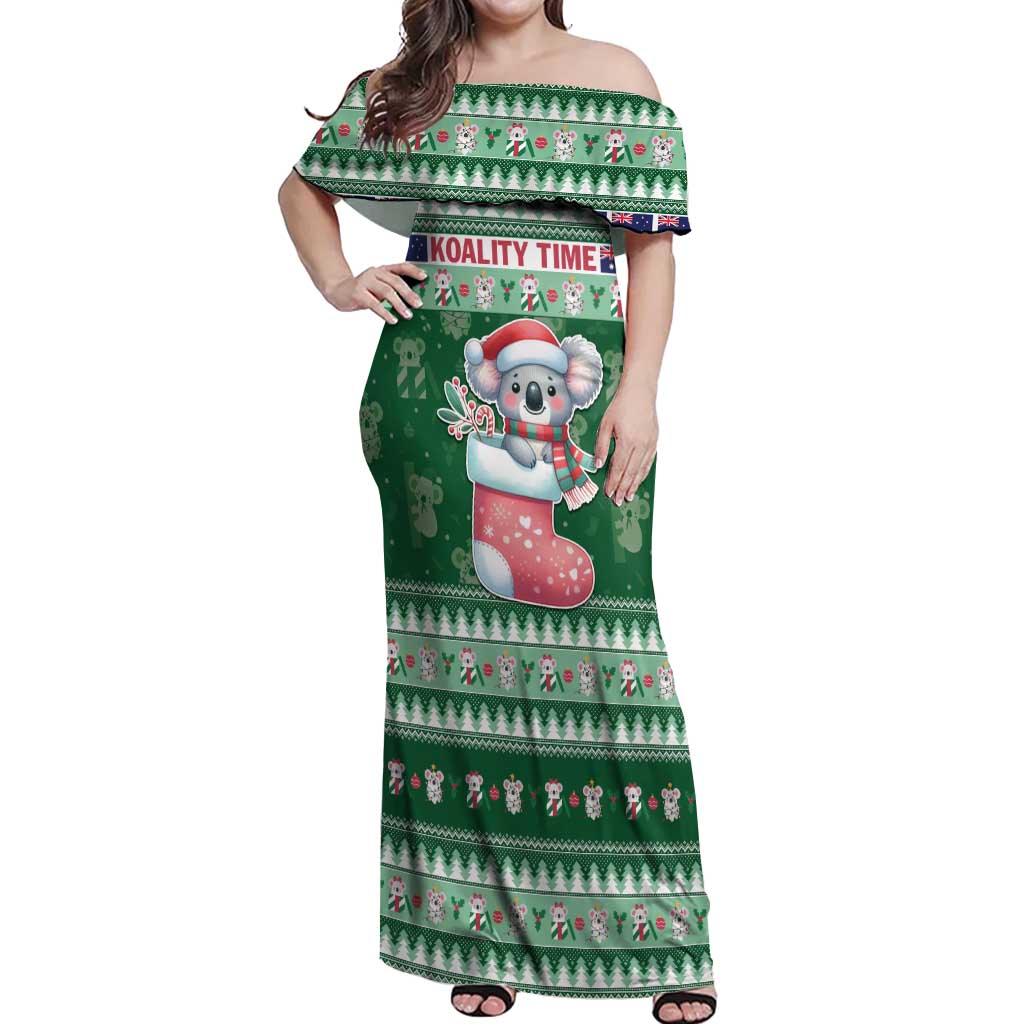 Aussie Koala Off Shoulder Maxi Dress Merry Christmas