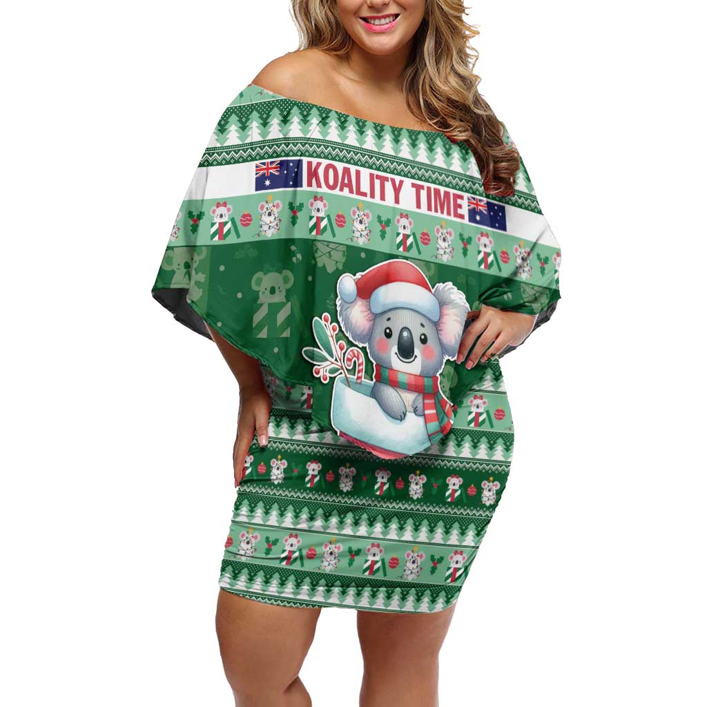 Aussie Koala Off Shoulder Short Dress Merry Christmas