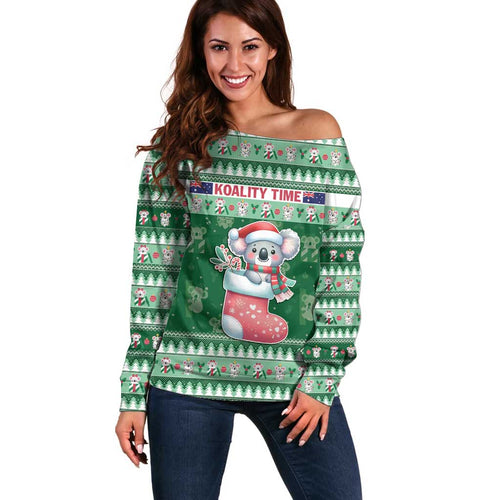 Aussie Koala Off Shoulder Sweater Merry Christmas