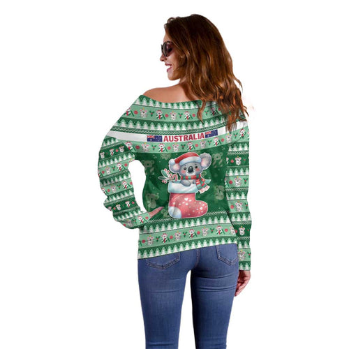 Aussie Koala Off Shoulder Sweater Merry Christmas