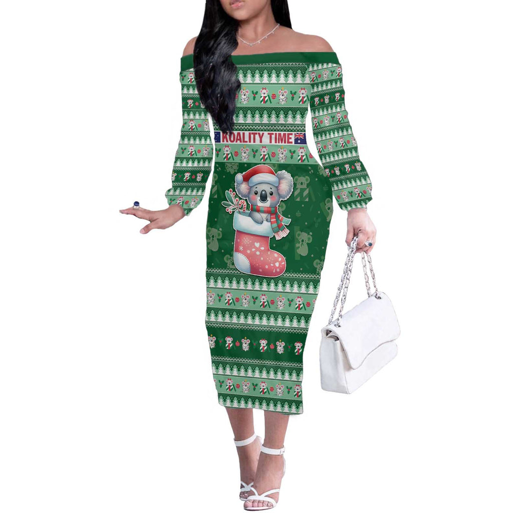 Aussie Koala Off The Shoulder Long Sleeve Dress Merry Christmas