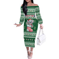 Aussie Koala Off The Shoulder Long Sleeve Dress Merry Christmas
