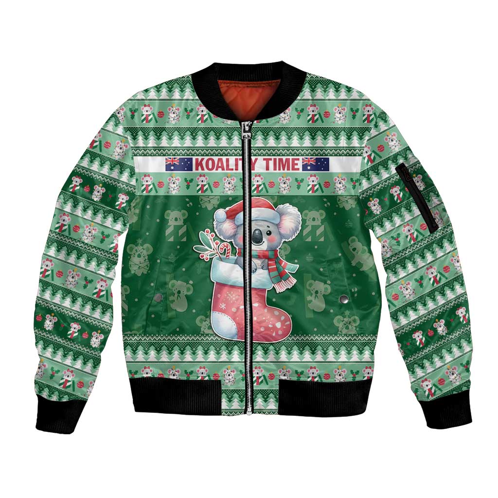 Aussie Koala Sleeve Zip Bomber Jacket Merry Christmas
