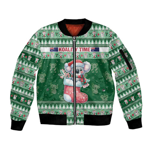 Aussie Koala Sleeve Zip Bomber Jacket Merry Christmas
