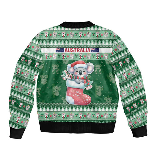 Aussie Koala Sleeve Zip Bomber Jacket Merry Christmas