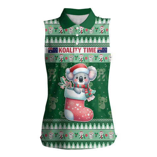 Aussie Koala Women Sleeveless Polo Shirt Merry Christmas