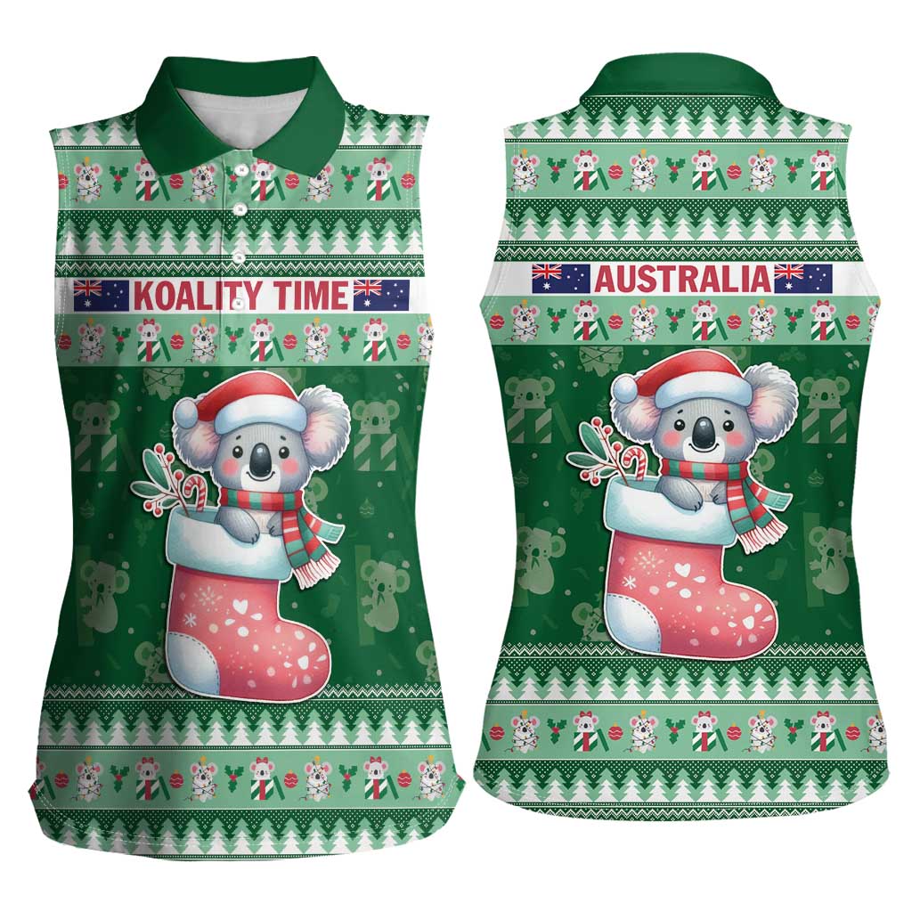 Aussie Koala Women Sleeveless Polo Shirt Merry Christmas
