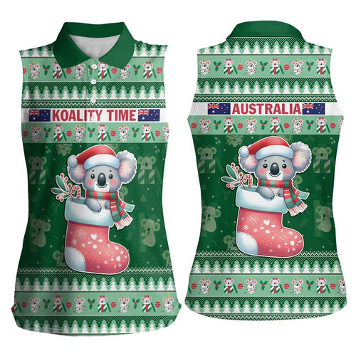 Aussie Koala Women Sleeveless Polo Shirt Merry Christmas