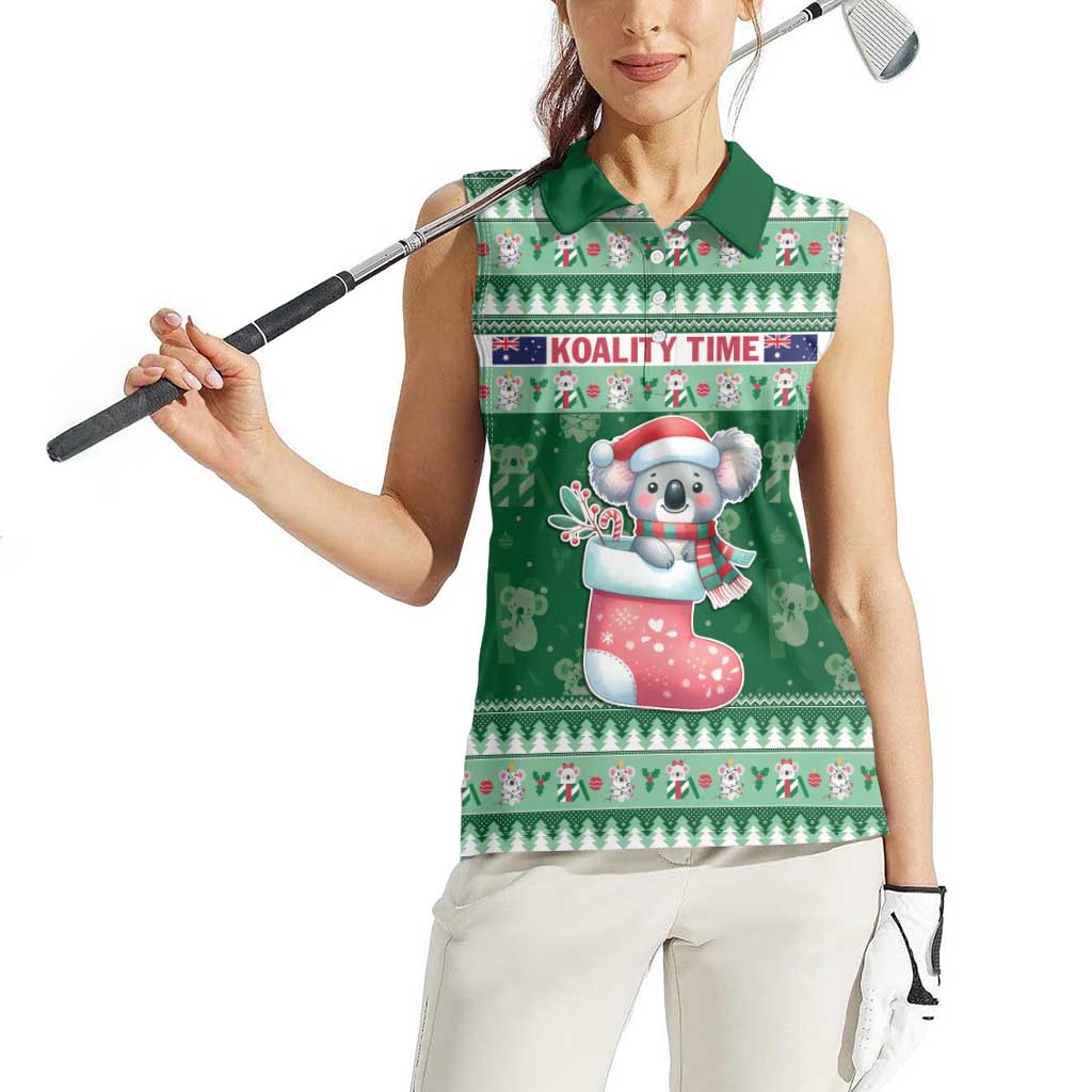Aussie Koala Women Sleeveless Polo Shirt Merry Christmas