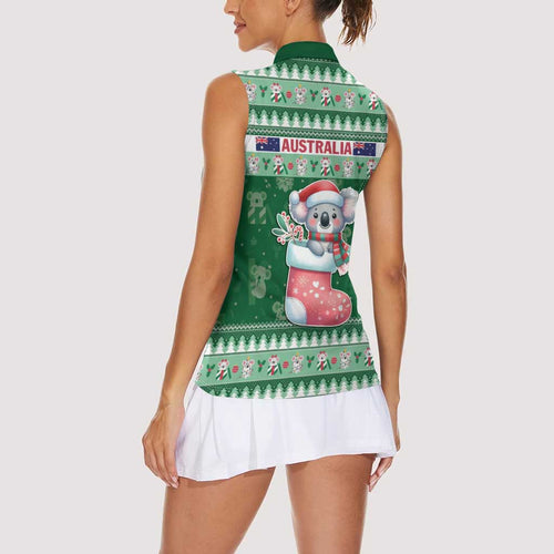 Aussie Koala Women Sleeveless Polo Shirt Merry Christmas