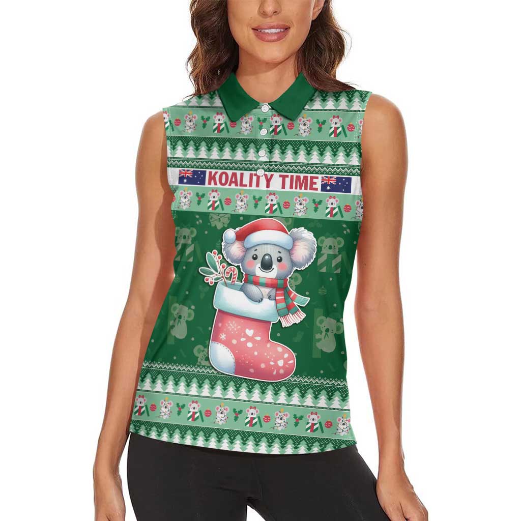 Aussie Koala Women Sleeveless Polo Shirt Merry Christmas