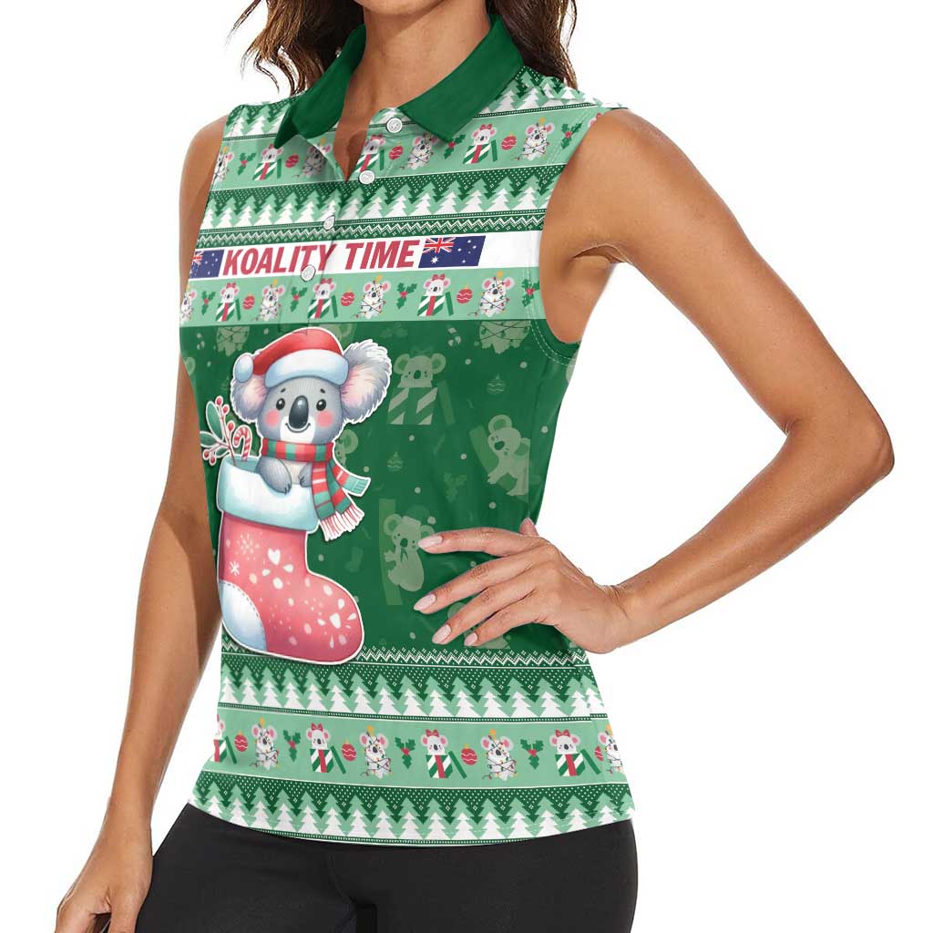Aussie Koala Women Sleeveless Polo Shirt Merry Christmas