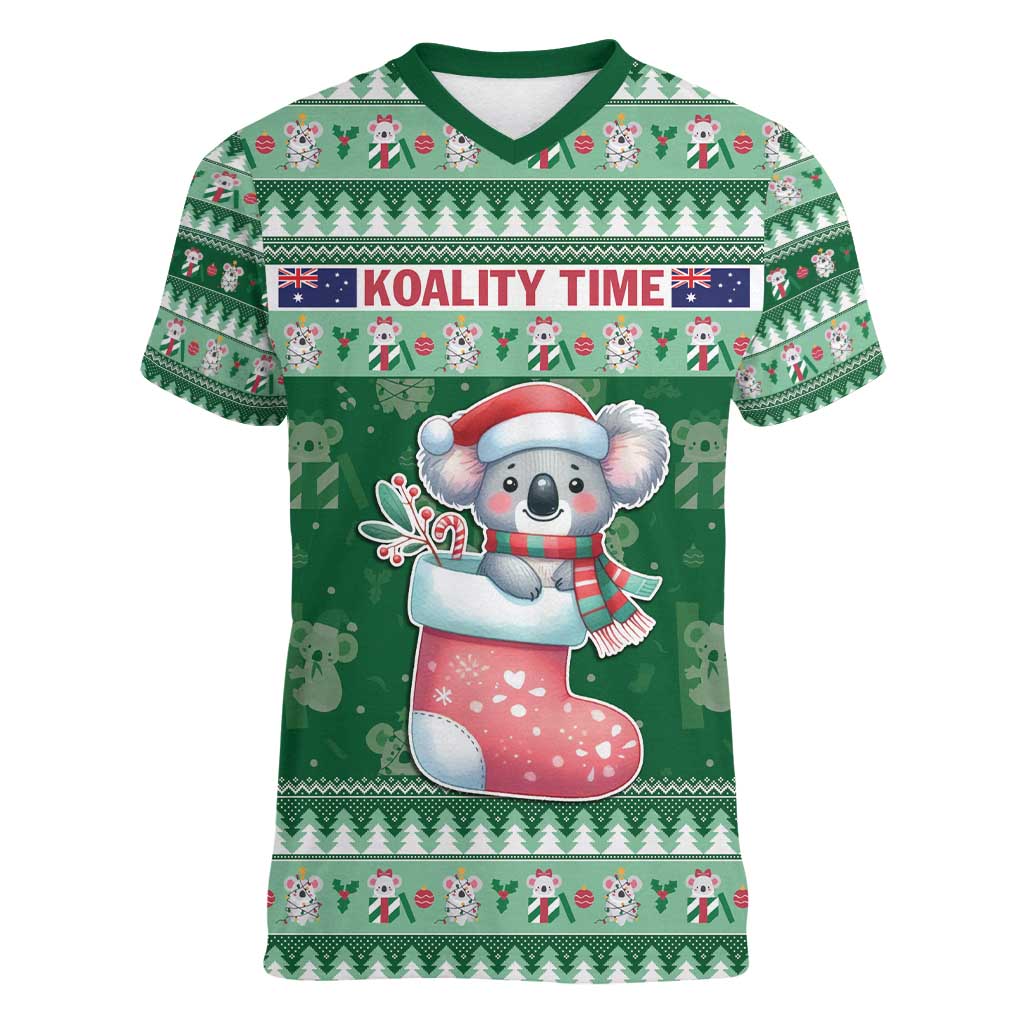 Aussie Koala Women V-Neck T-Shirt Merry Christmas
