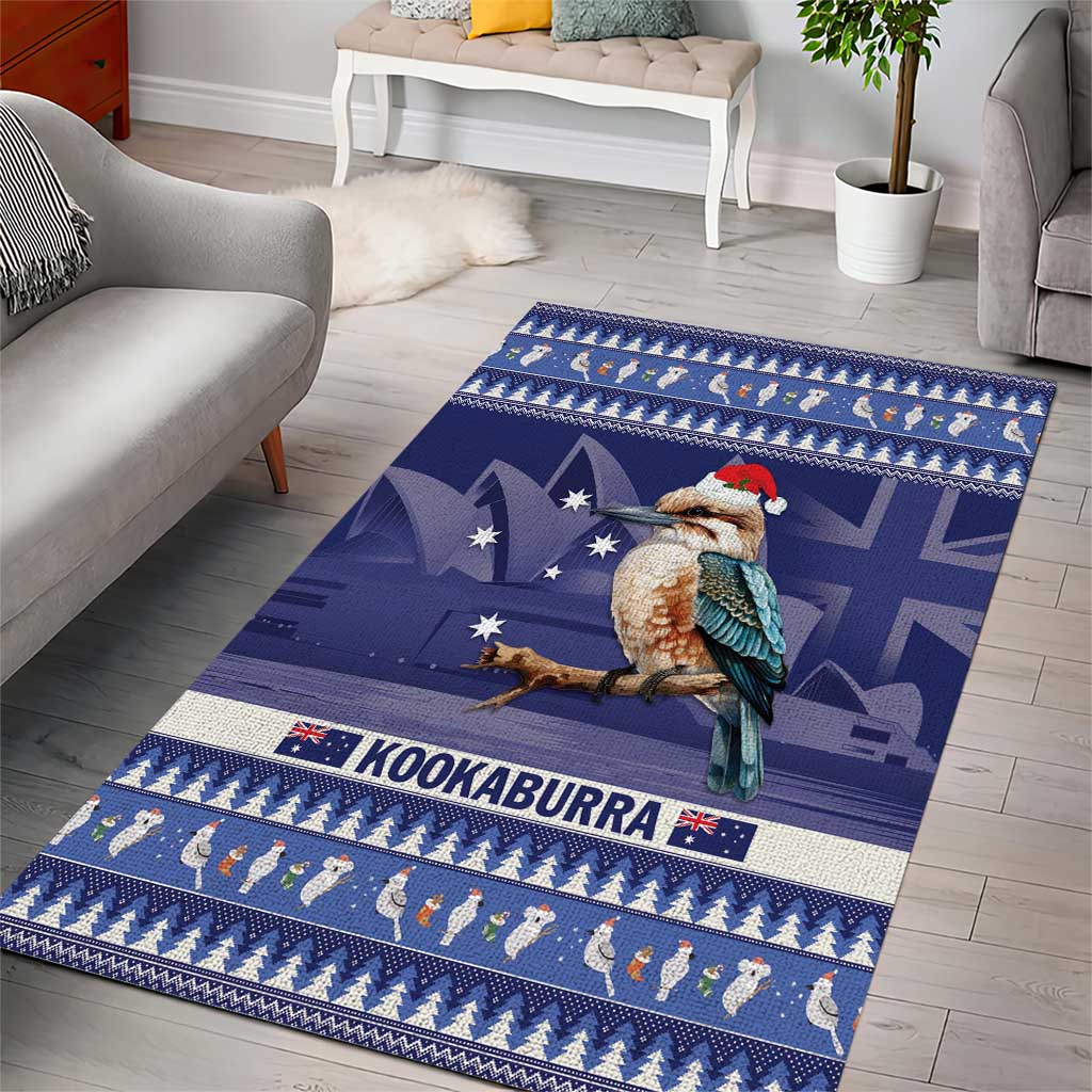 Aussie Kookaburra Area Rug Merry Christmas Blue Style