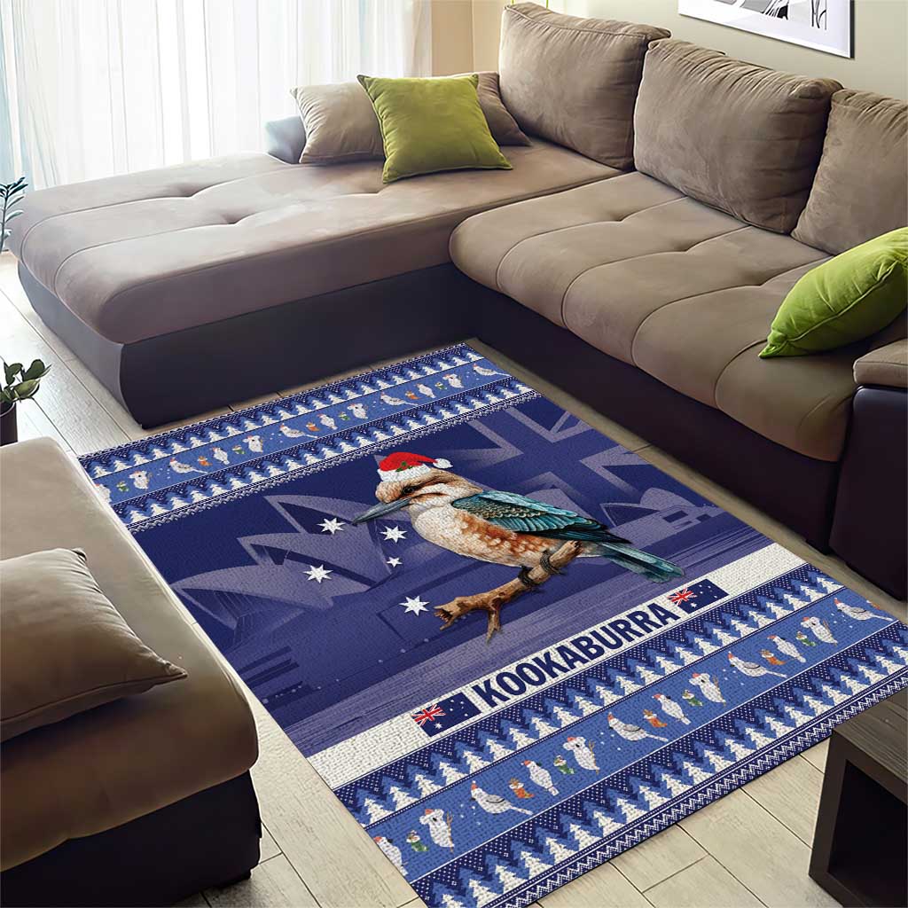 Aussie Kookaburra Area Rug Merry Christmas Blue Style
