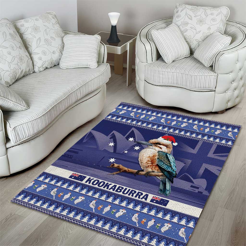 Aussie Kookaburra Area Rug Merry Christmas Blue Style