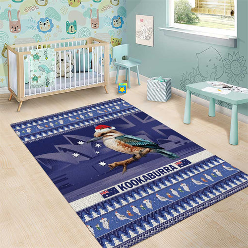 Aussie Kookaburra Area Rug Merry Christmas Blue Style