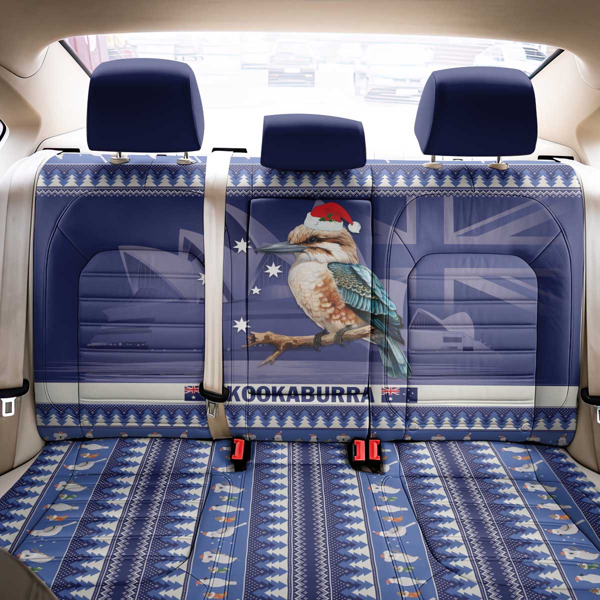 Aussie Kookaburra Back Car Seat Cover Merry Christmas Blue Style