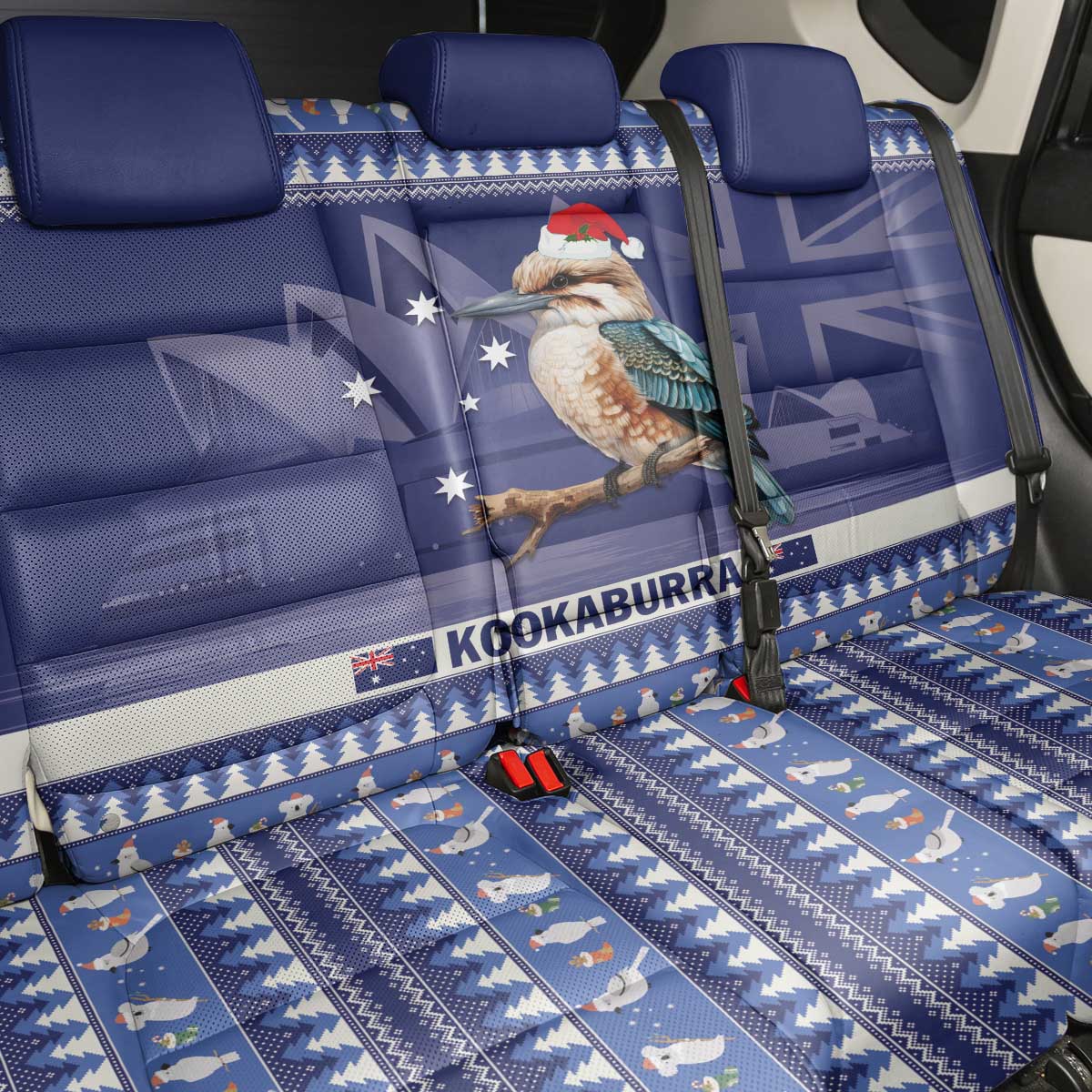 Aussie Kookaburra Back Car Seat Cover Merry Christmas Blue Style