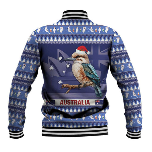 Aussie Kookaburra Baseball Jacket Merry Christmas Blue Style
