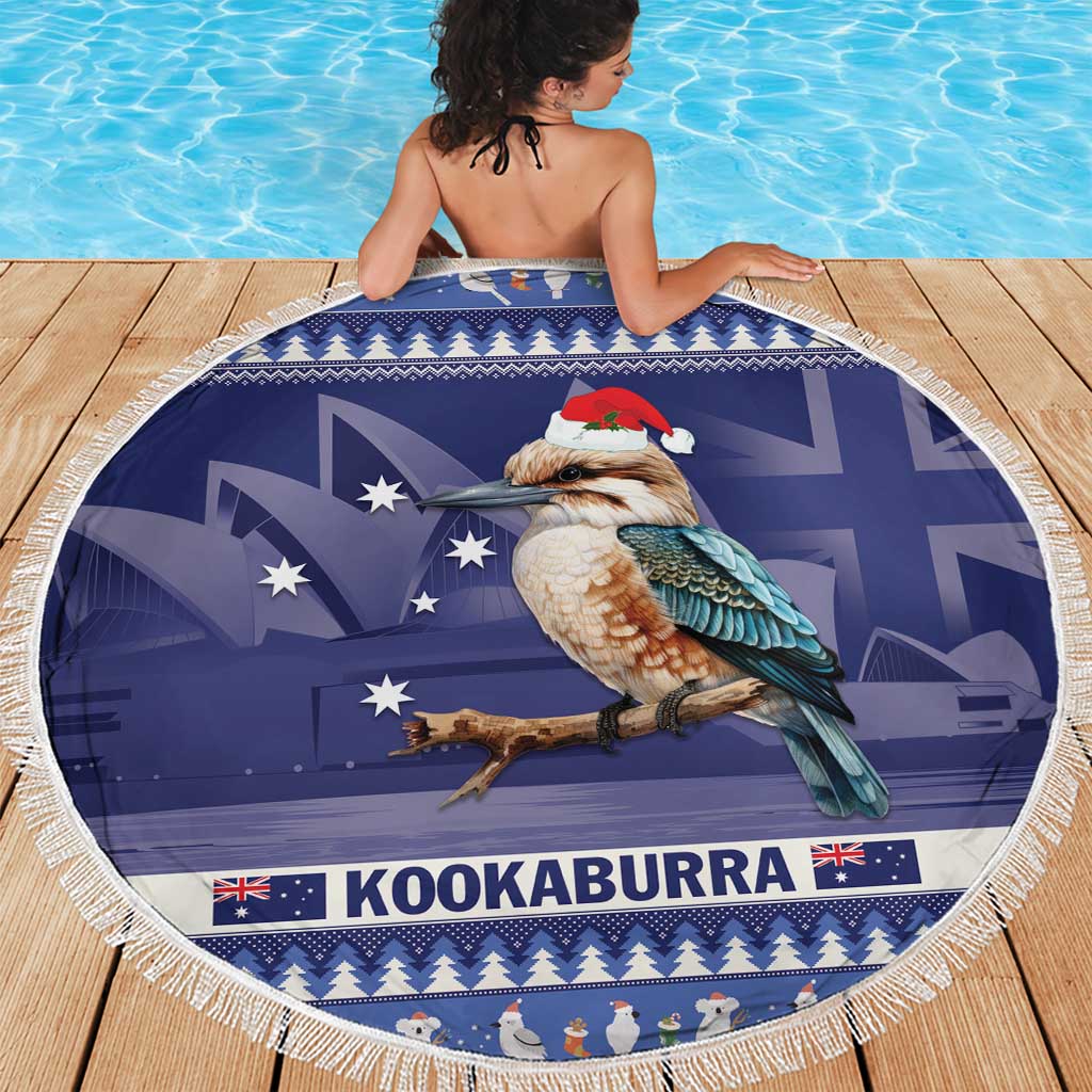 Aussie Kookaburra Beach Blanket Merry Christmas Blue Style