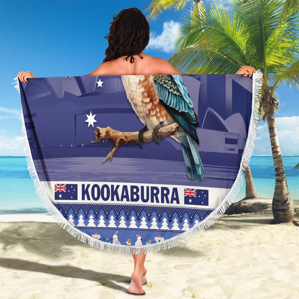 Aussie Kookaburra Beach Blanket Merry Christmas Blue Style