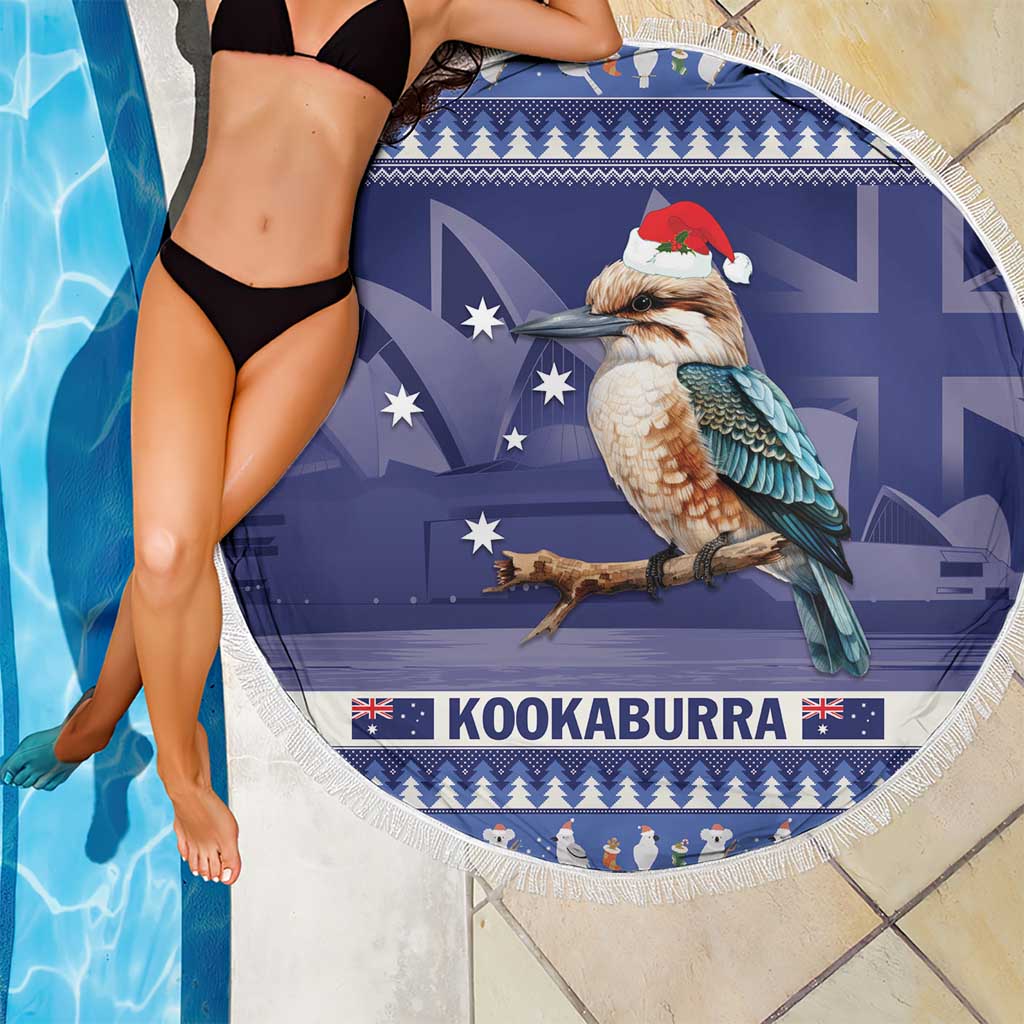 Aussie Kookaburra Beach Blanket Merry Christmas Blue Style