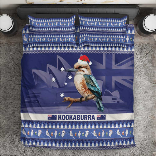 Aussie Kookaburra Bedding Set Merry Christmas Blue Style