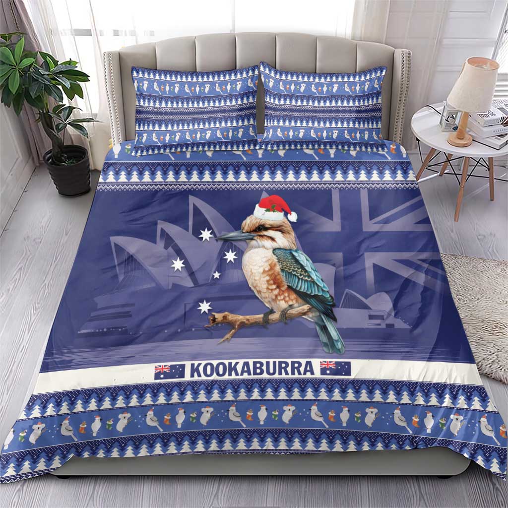 Aussie Kookaburra Bedding Set Merry Christmas Blue Style