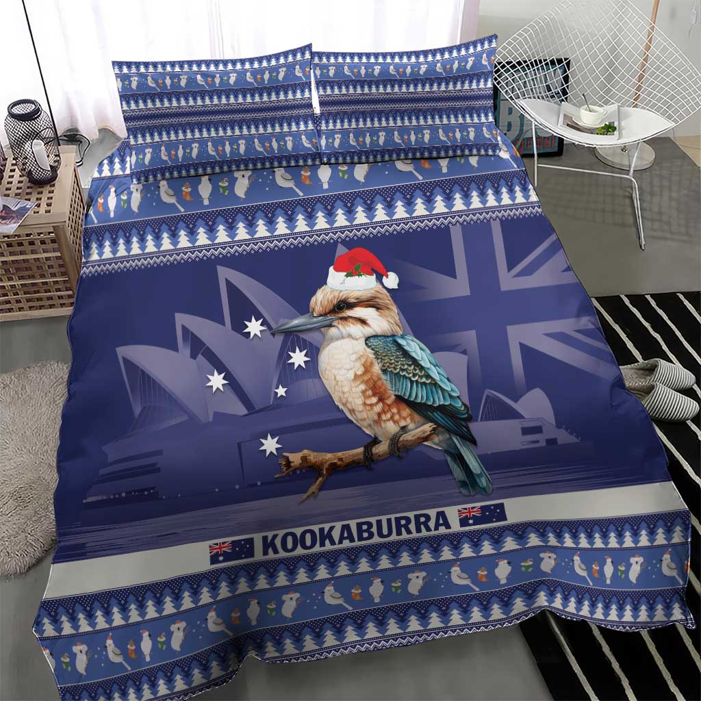 Aussie Kookaburra Bedding Set Merry Christmas Blue Style