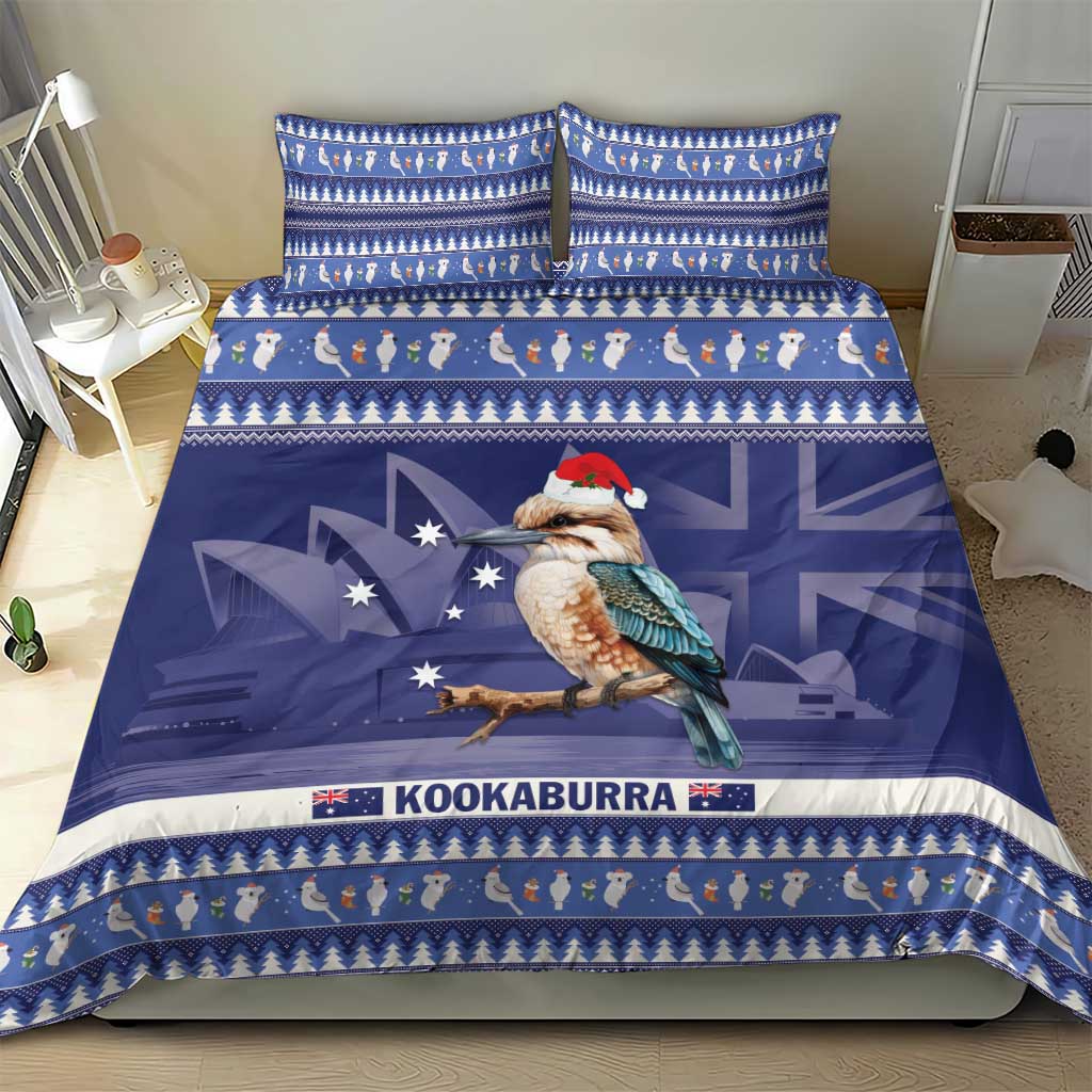 Aussie Kookaburra Bedding Set Merry Christmas Blue Style