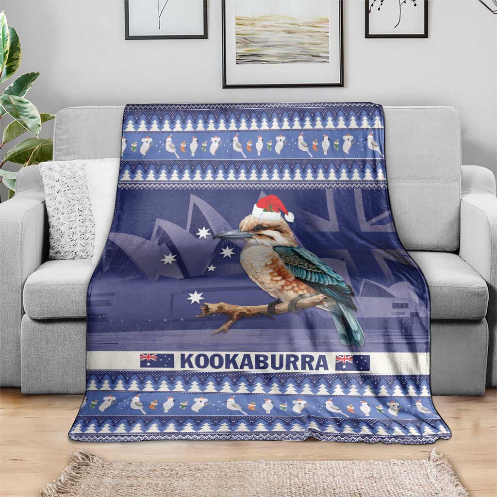 Aussie Kookaburra Blanket Merry Christmas Blue Style