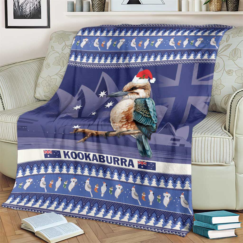 Aussie Kookaburra Blanket Merry Christmas Blue Style