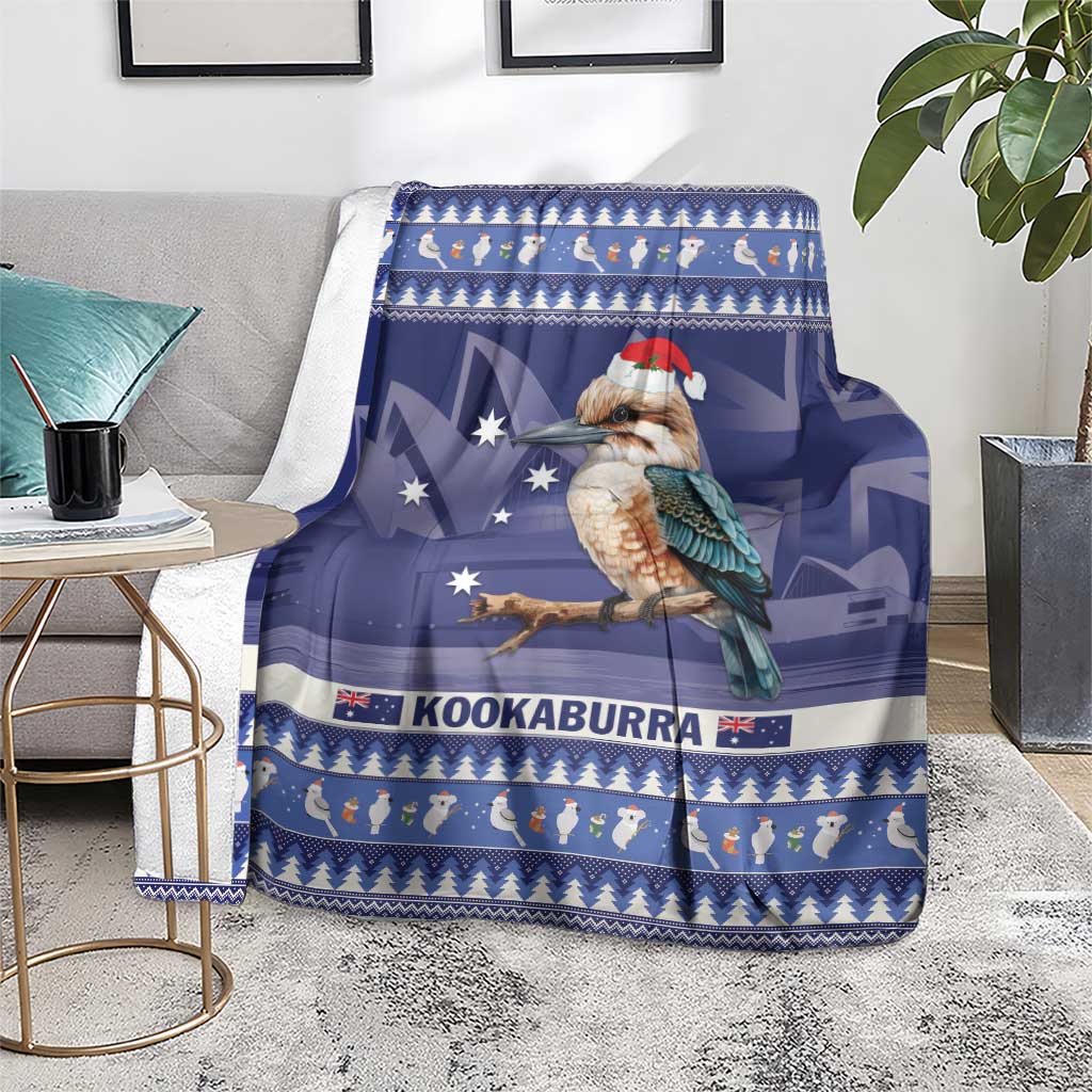Aussie Kookaburra Blanket Merry Christmas Blue Style