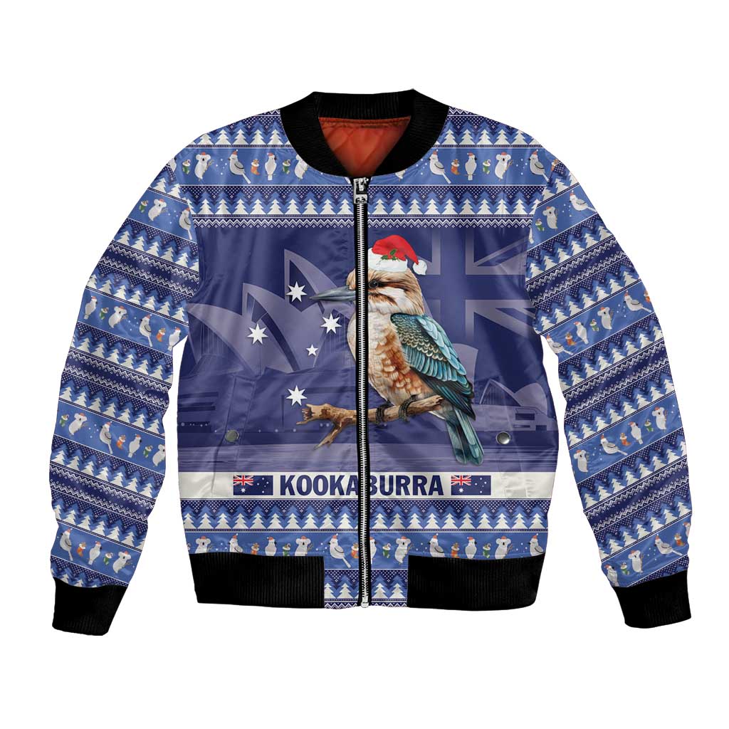Aussie Kookaburra Bomber Jacket Merry Christmas Blue Style