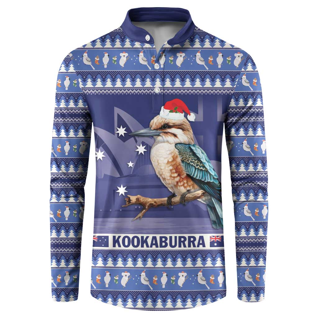 Aussie Kookaburra Button Sweatshirt Merry Christmas Blue Style
