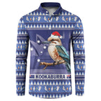 Aussie Kookaburra Button Sweatshirt Merry Christmas Blue Style