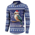 Aussie Kookaburra Button Sweatshirt Merry Christmas Blue Style