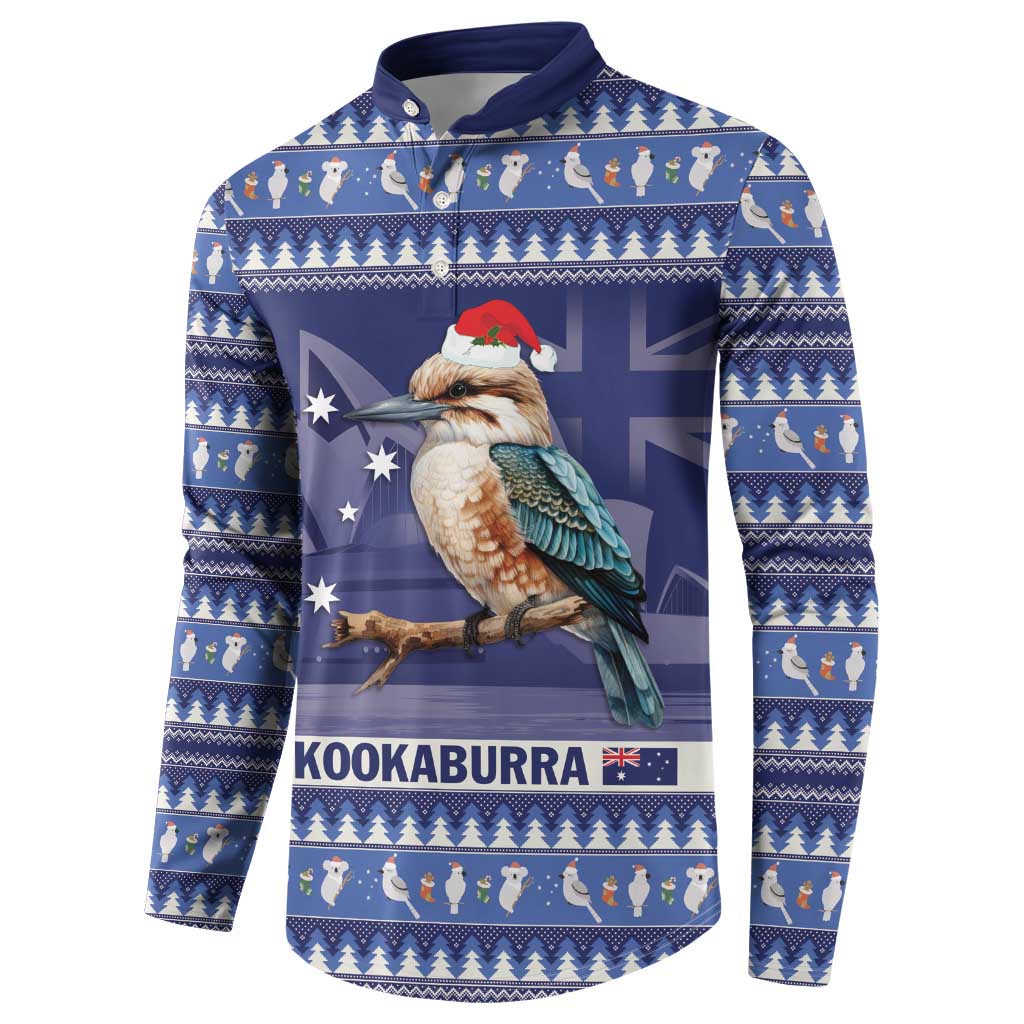 Aussie Kookaburra Button Sweatshirt Merry Christmas Blue Style