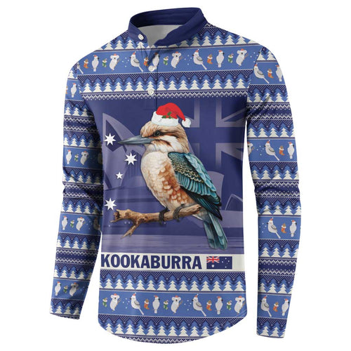 Aussie Kookaburra Button Sweatshirt Merry Christmas Blue Style
