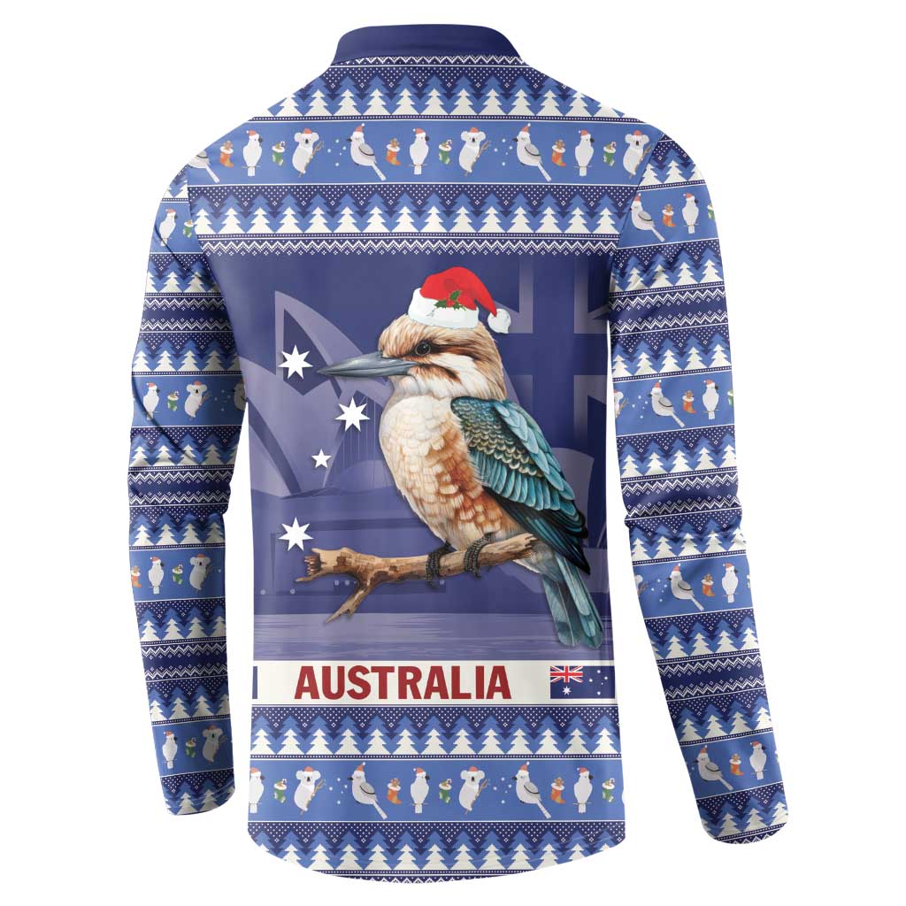 Aussie Kookaburra Button Sweatshirt Merry Christmas Blue Style