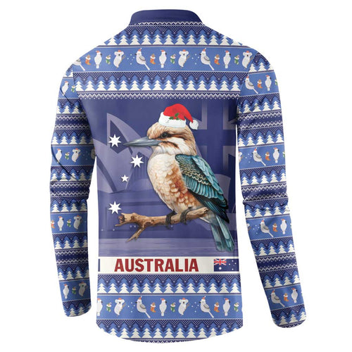 Aussie Kookaburra Button Sweatshirt Merry Christmas Blue Style
