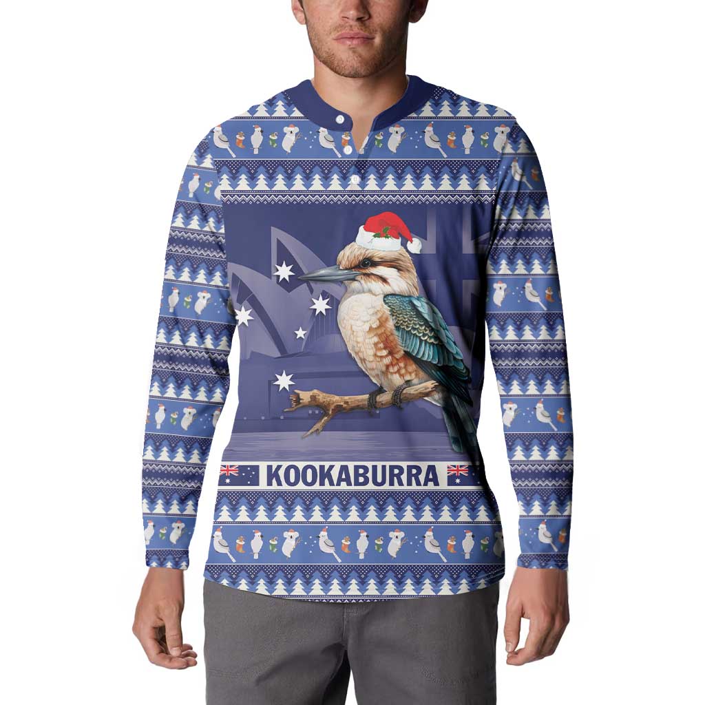 Aussie Kookaburra Button Sweatshirt Merry Christmas Blue Style