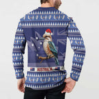 Aussie Kookaburra Button Sweatshirt Merry Christmas Blue Style