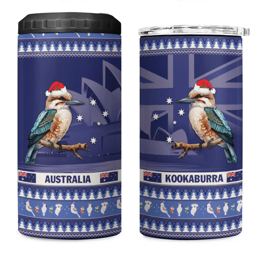 Aussie Kookaburra 4 in 1 Can Cooler Tumbler Merry Christmas Blue Style