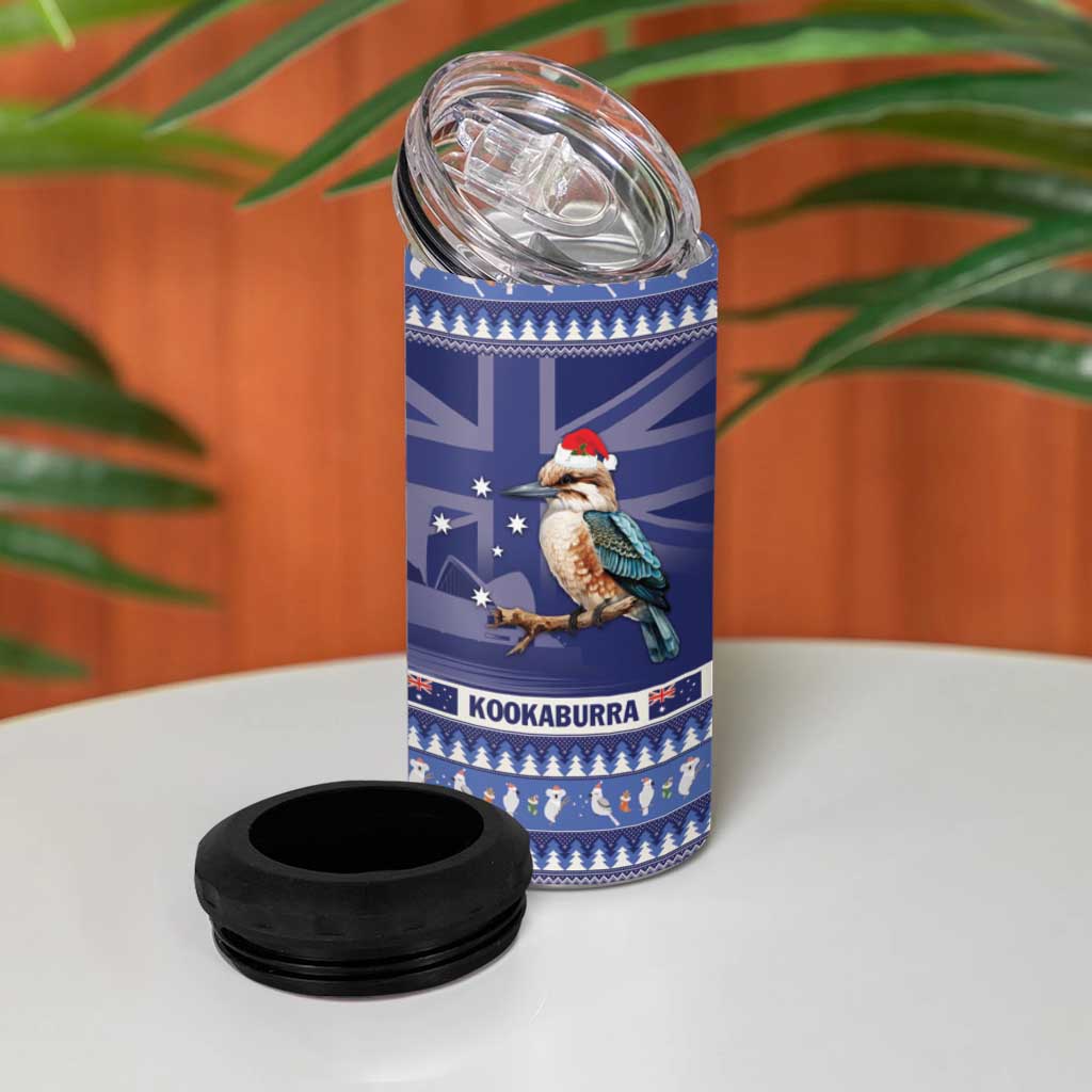 Aussie Kookaburra 4 in 1 Can Cooler Tumbler Merry Christmas Blue Style