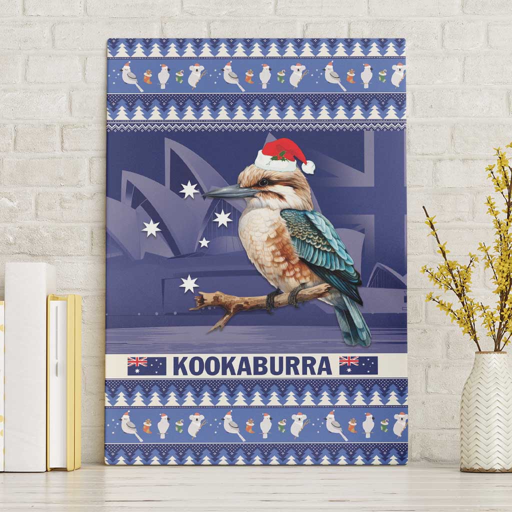 Aussie Kookaburra Canvas Wall Art Merry Christmas Blue Style