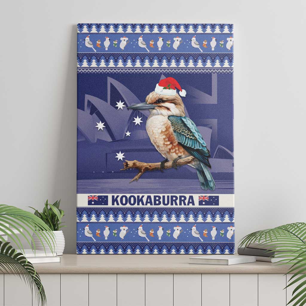 Aussie Kookaburra Canvas Wall Art Merry Christmas Blue Style