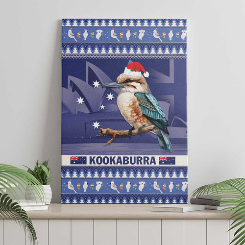 Aussie Kookaburra Canvas Wall Art Merry Christmas Blue Style