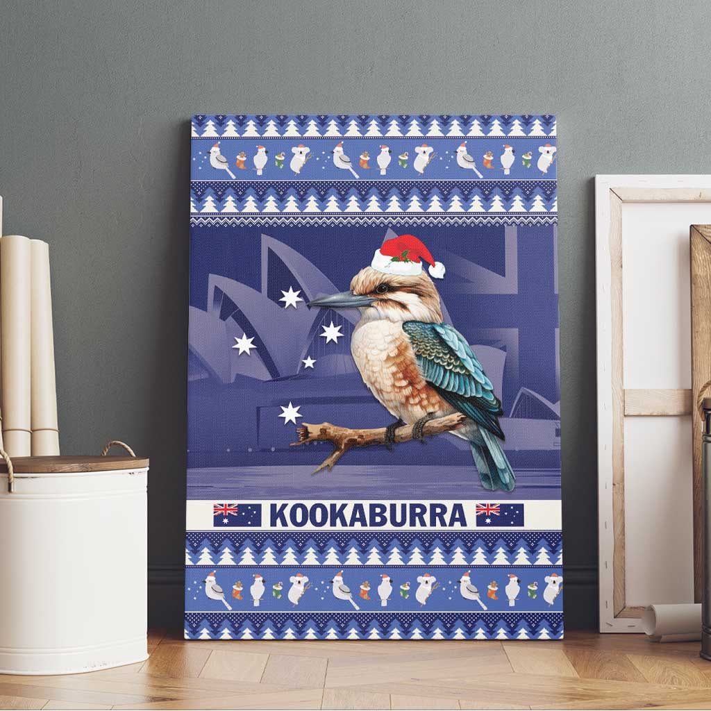Aussie Kookaburra Canvas Wall Art Merry Christmas Blue Style